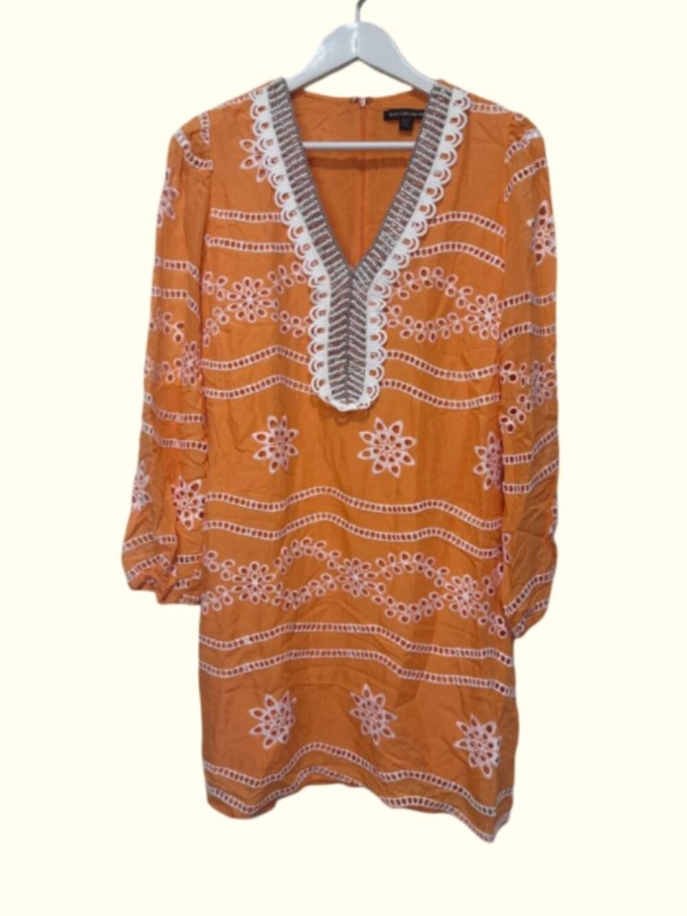 Boston Proper Orange Embroidered V-Neck Tunic sz M